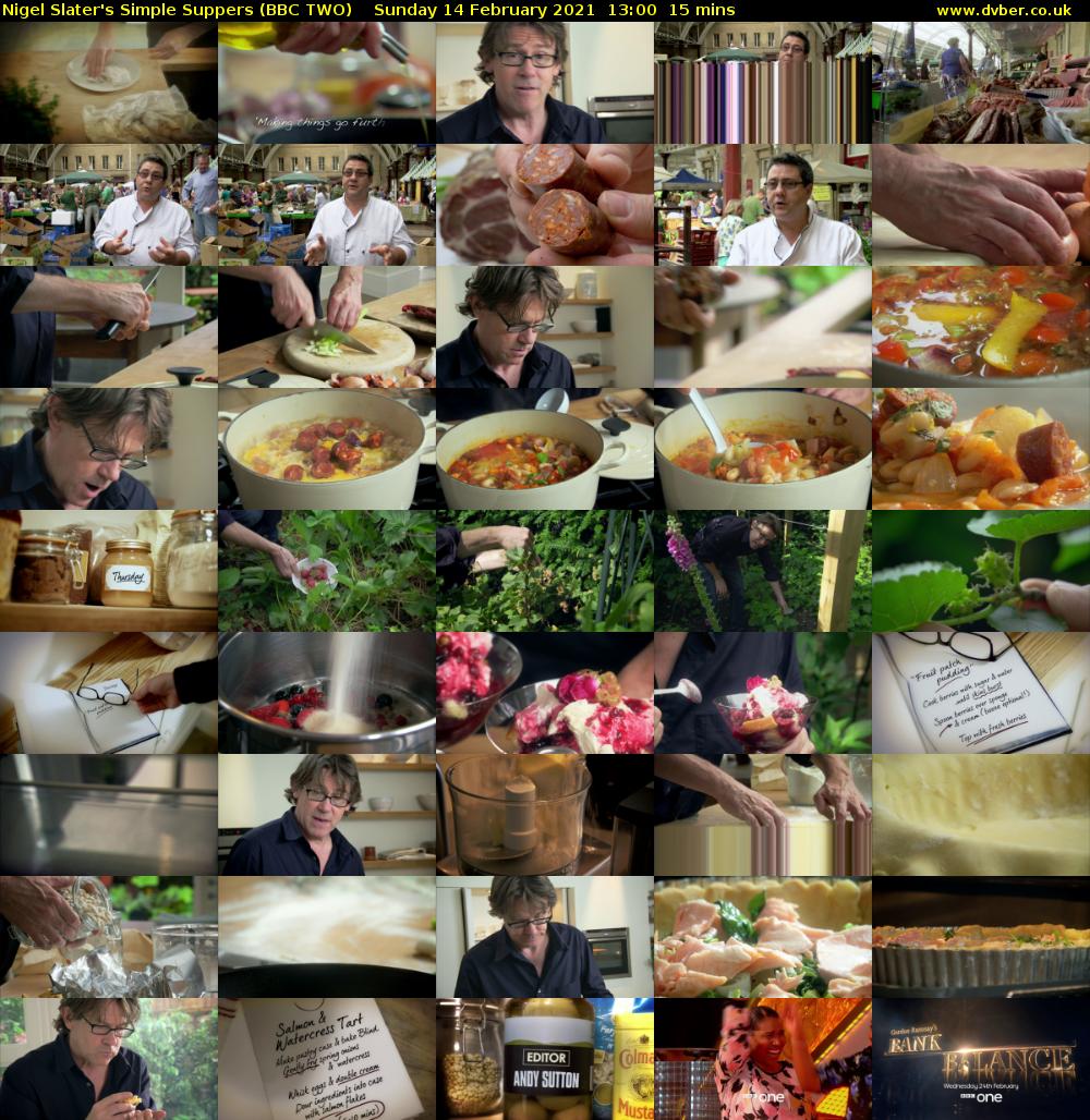 Nigel Slater's Simple Suppers (BBC TWO) Sunday 14 February 2021 13:00 - 13:15