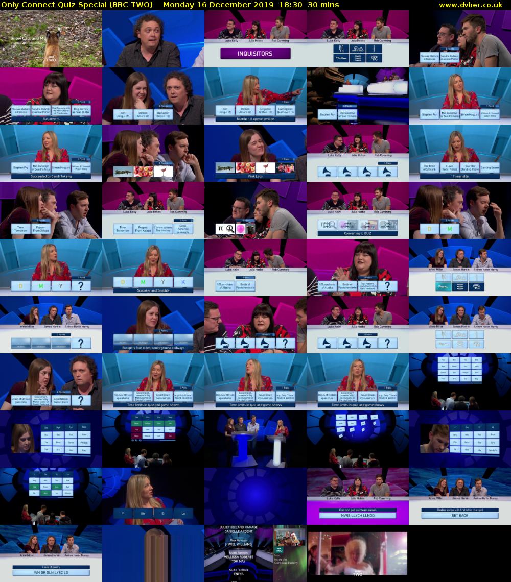 Only Connect Quiz Special (BBC TWO) Monday 16 December 2019 18:30 - 19:00