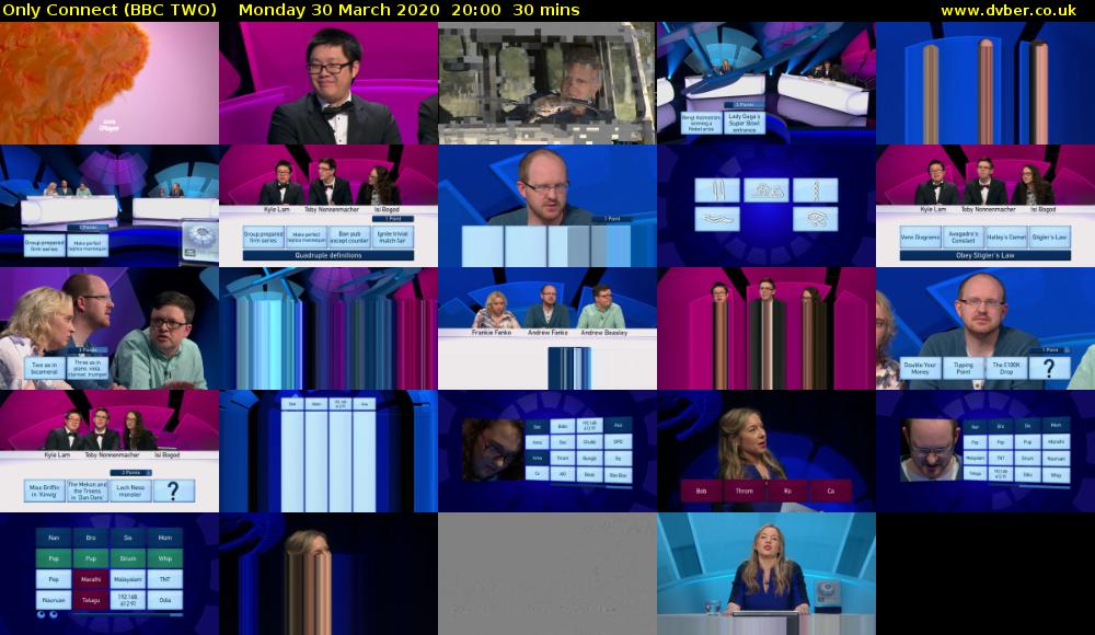 Only Connect (BBC TWO) Monday 30 March 2020 20:00 - 20:30