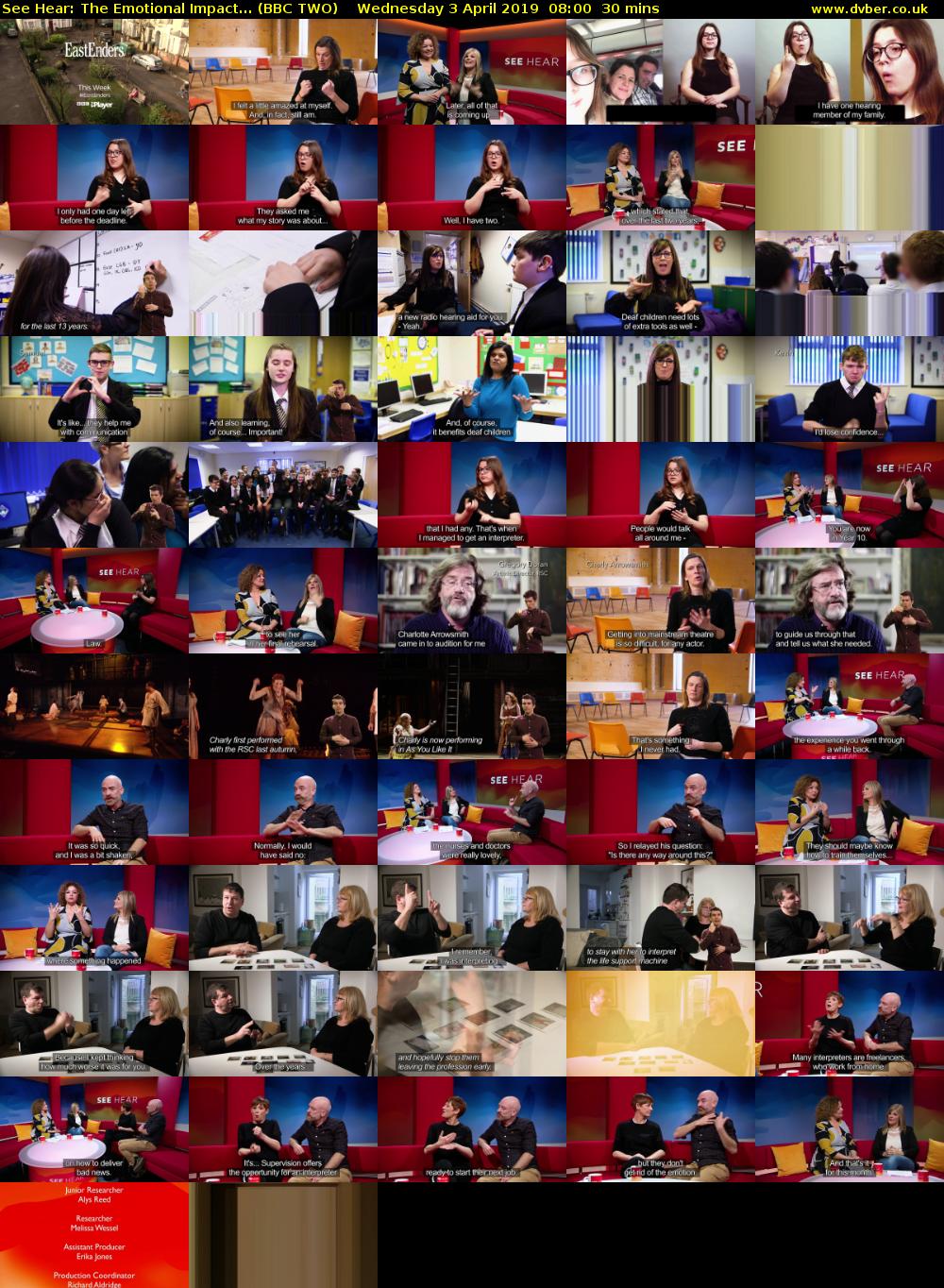 See Hear: The Emotional Impact... (BBC TWO) Wednesday 3 April 2019 08:00 - 08:30