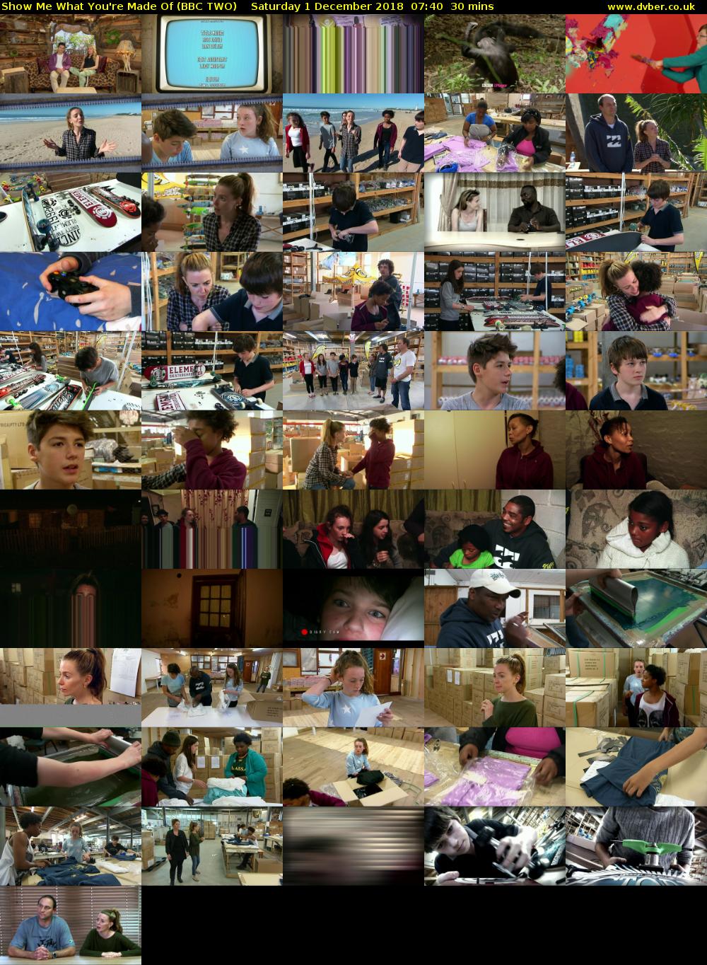 Show Me What You're Made Of (BBC TWO) Saturday 1 December 2018 07:40 - 08:10