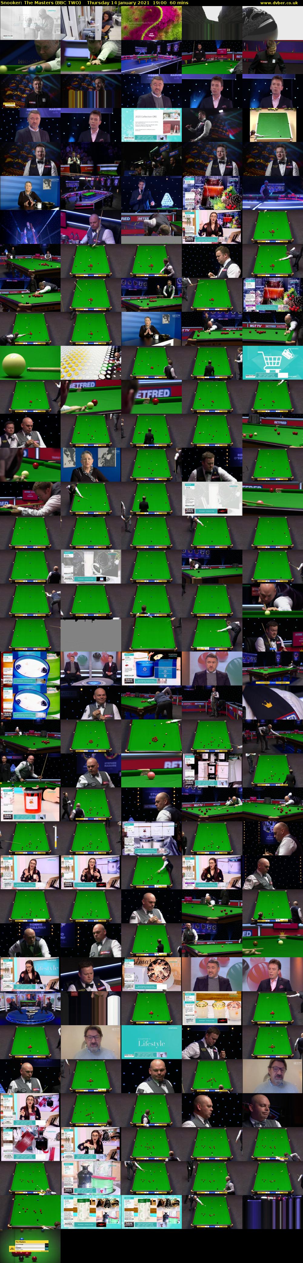 Snooker: The Masters (BBC TWO) Thursday 14 January 2021 19:00 - 20:00