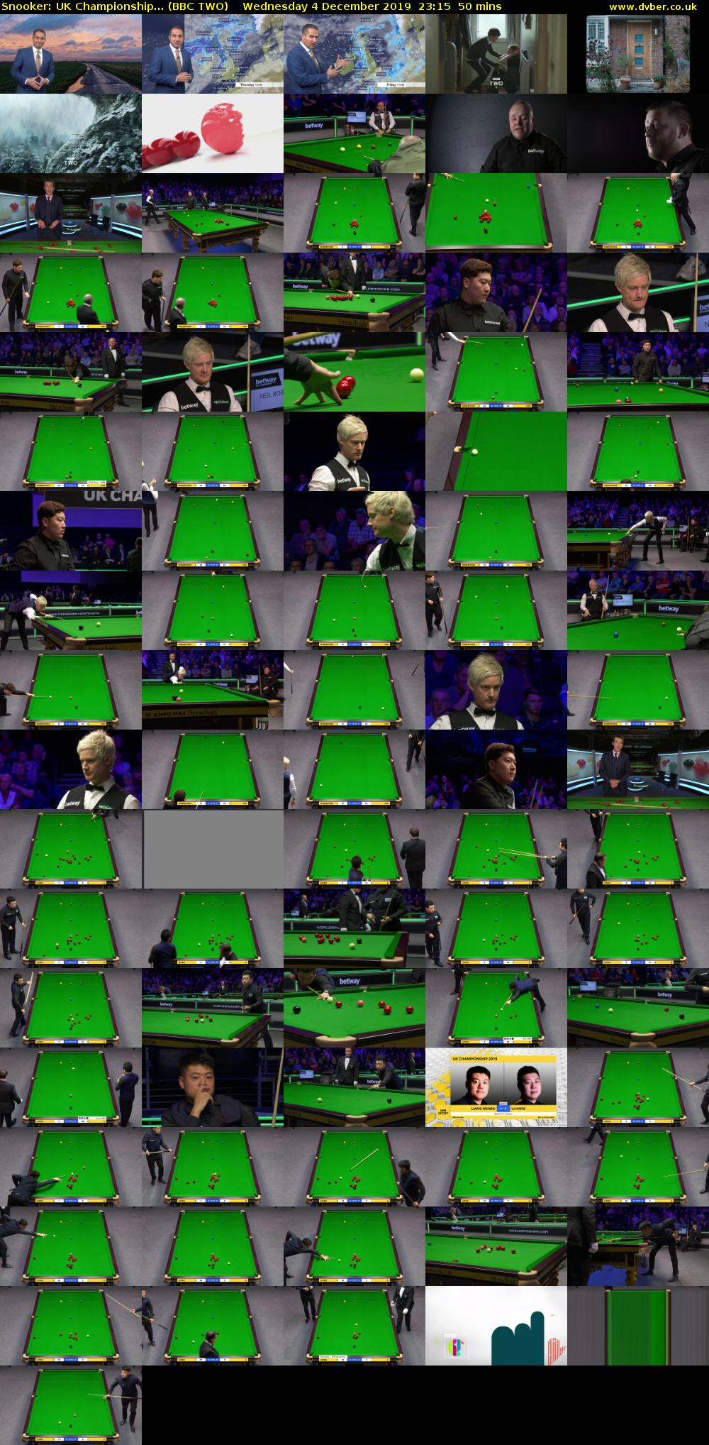 Snooker: UK Championship... (BBC TWO) Wednesday 4 December 2019 23:15 - 00:05