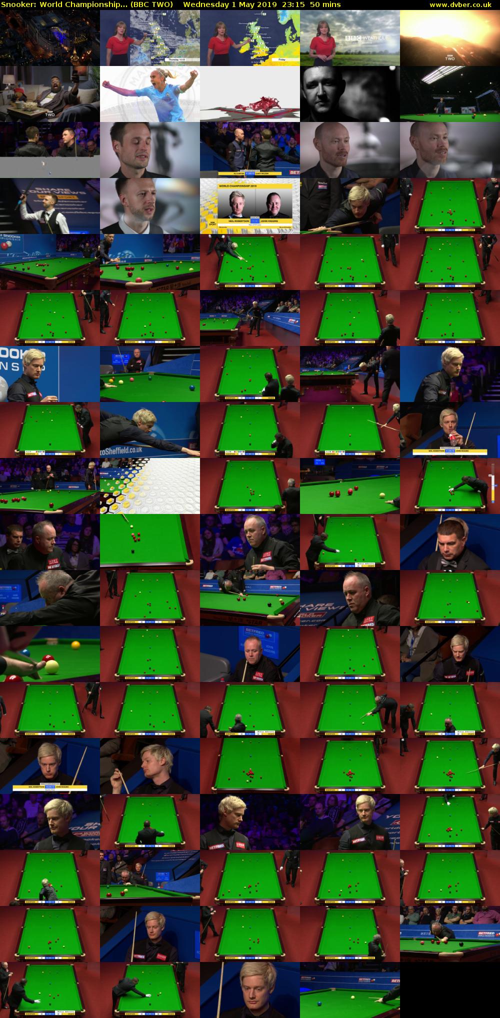 Snooker: World Championship... (BBC TWO) Wednesday 1 May 2019 23:15 - 00:05