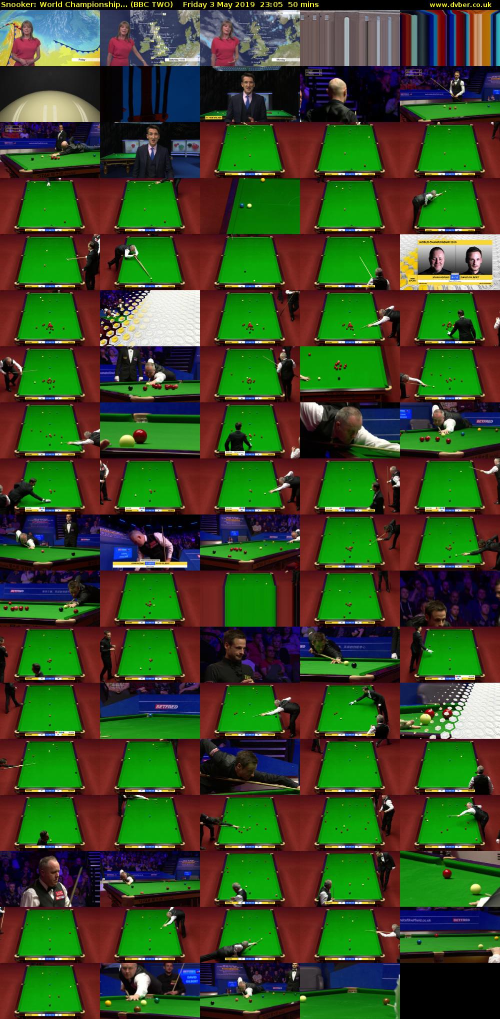 Snooker: World Championship... (BBC TWO) Friday 3 May 2019 23:05 - 23:55