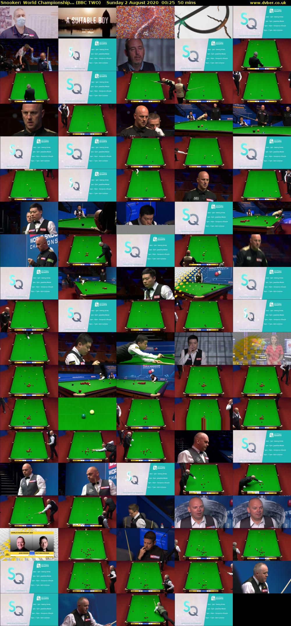Snooker: World Championship... (BBC TWO) Sunday 2 August 2020 00:25 - 01:15