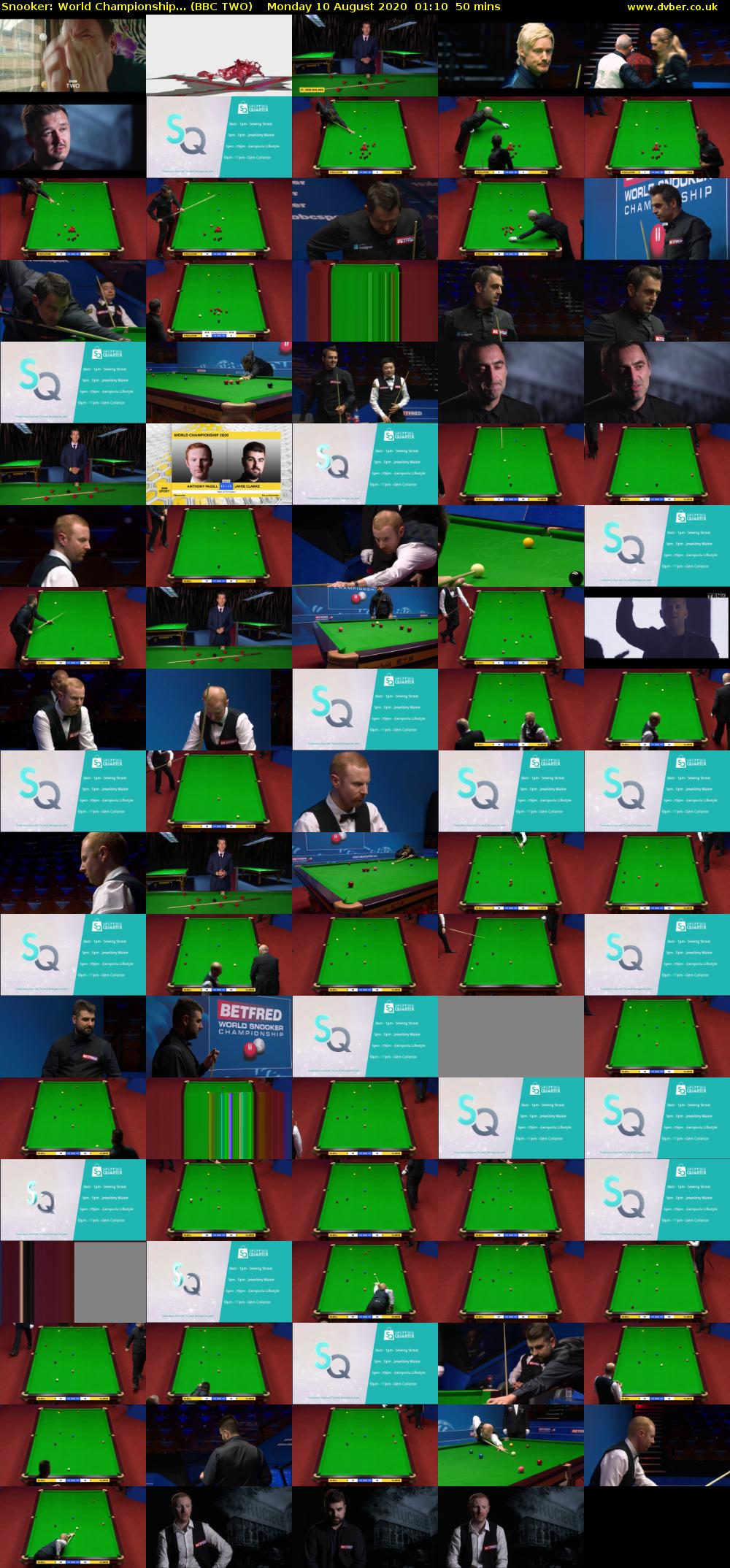 Snooker: World Championship... (BBC TWO) Monday 10 August 2020 01:10 - 02:00