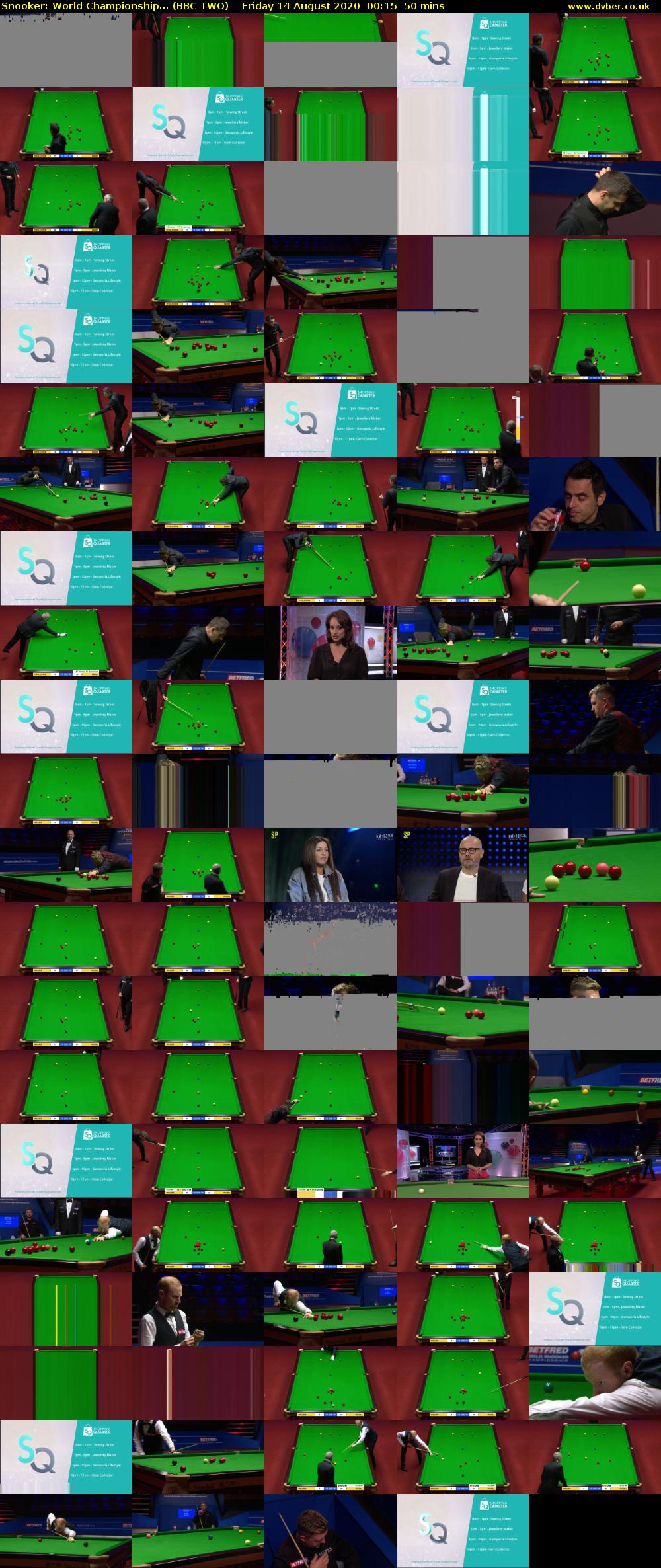 Snooker: World Championship... (BBC TWO) Friday 14 August 2020 00:15 - 01:05