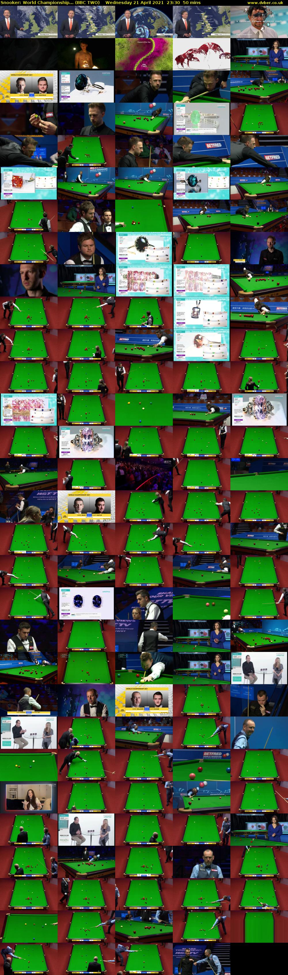 Snooker: World Championship... (BBC TWO) Wednesday 21 April 2021 23:30 - 00:20