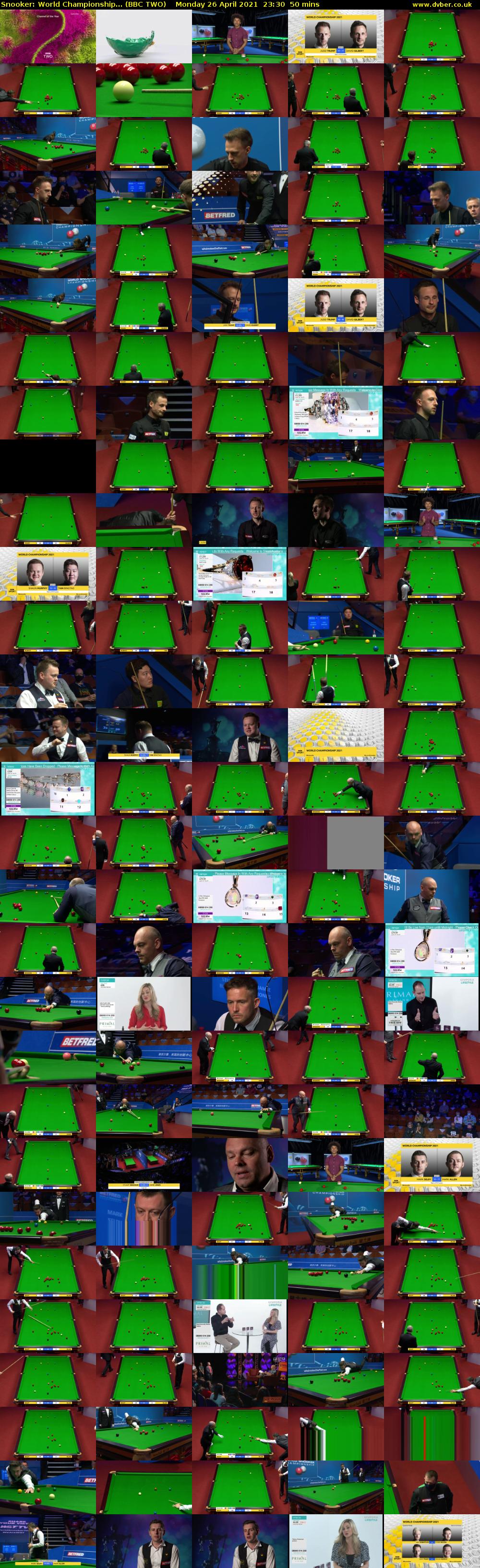 Snooker: World Championship... (BBC TWO) Monday 26 April 2021 23:30 - 00:20