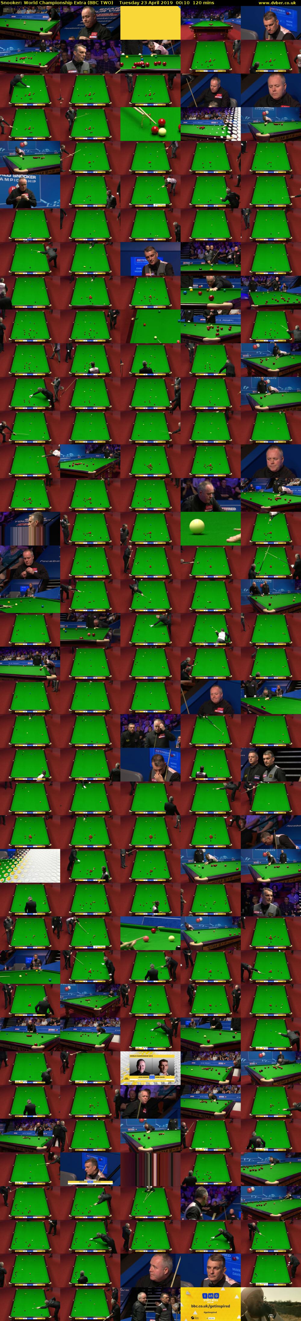 Snooker: World Championship Extra (BBC TWO) Tuesday 23 April 2019 00:10 - 02:10