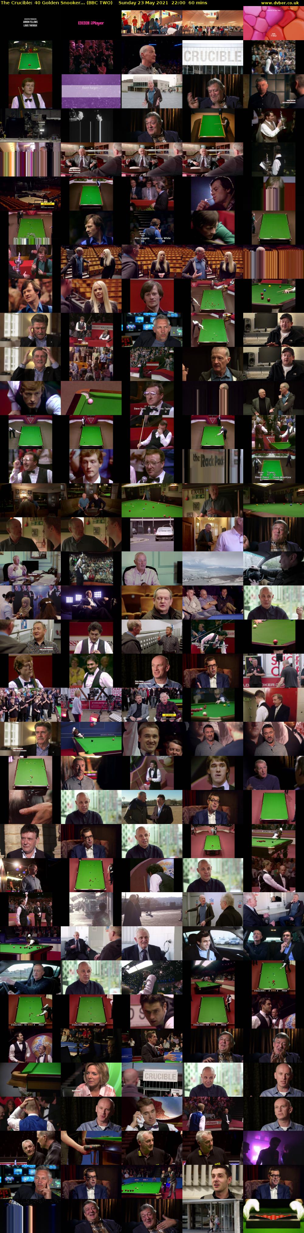 The Crucible: 40 Golden Snooker... (BBC TWO) Sunday 23 May 2021 22:00 - 23:00