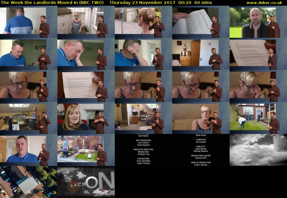 The Week the Landlords Moved In (BBC TWO) Thursday 23 November 2017 00:20 - 01:20