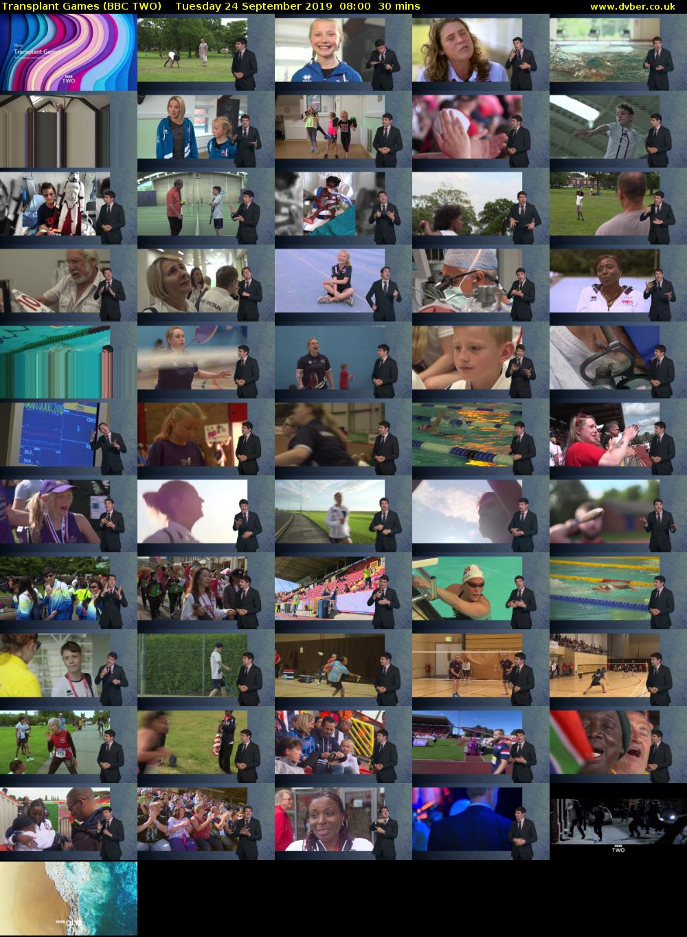 Transplant Games (BBC TWO) Tuesday 24 September 2019 08:00 - 08:30