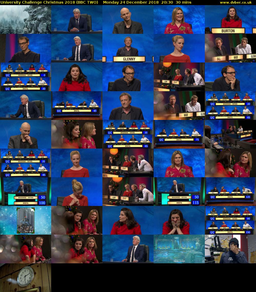 University Challenge Christmas 2018 (BBC TWO) Monday 24 December 2018 20:30 - 21:00