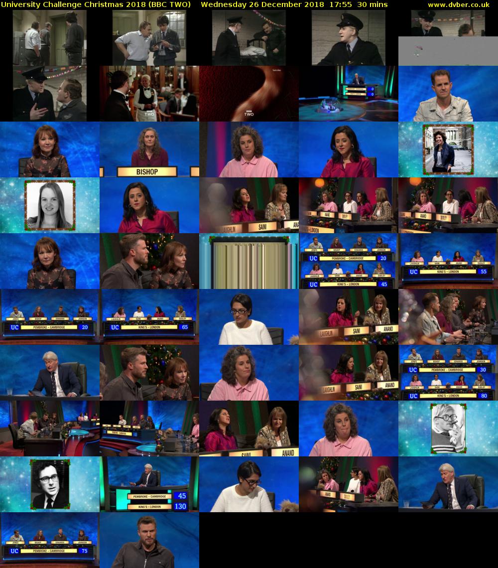 University Challenge Christmas 2018 (BBC TWO) Wednesday 26 December 2018 17:55 - 18:25