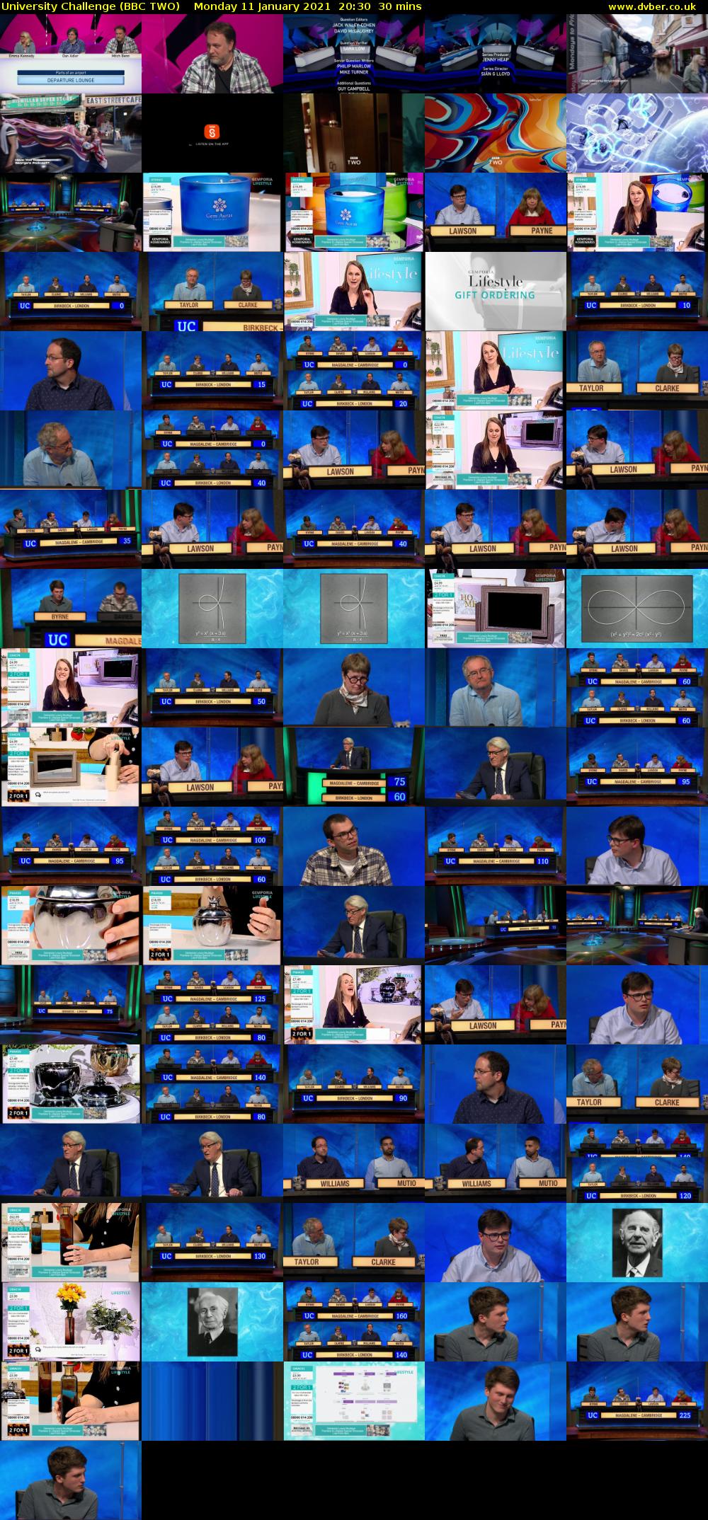 University Challenge (BBC TWO) Monday 11 January 2021 20:30 - 21:00