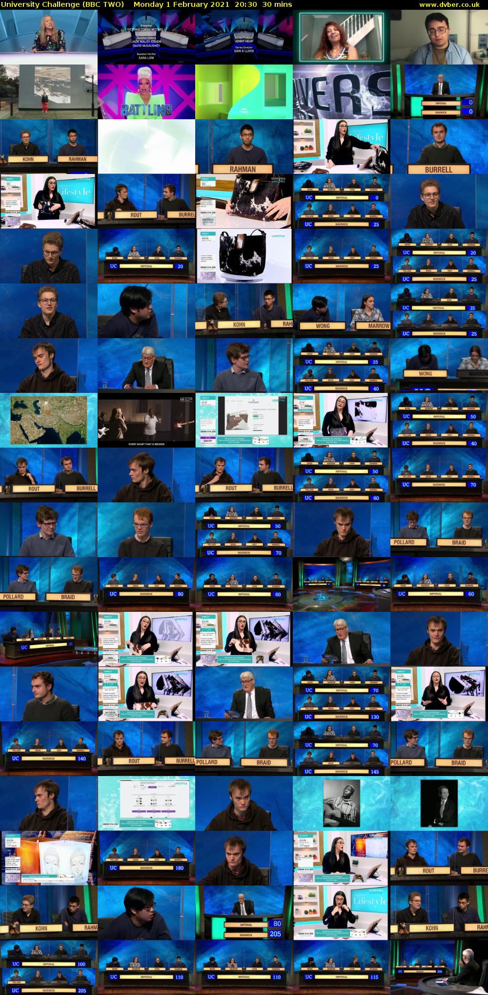 University Challenge (BBC TWO) Monday 1 February 2021 20:30 - 21:00