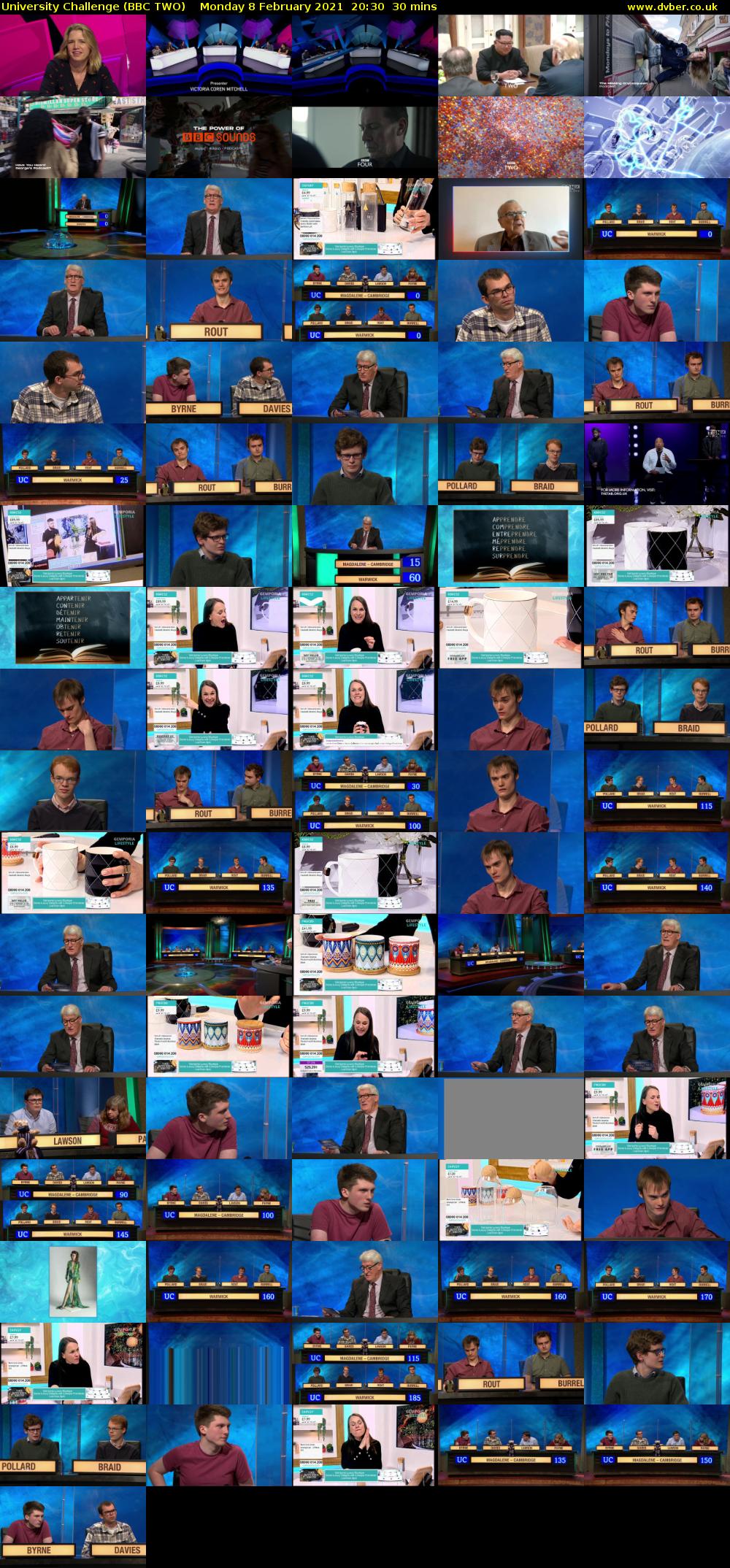 University Challenge (BBC TWO) Monday 8 February 2021 20:30 - 21:00