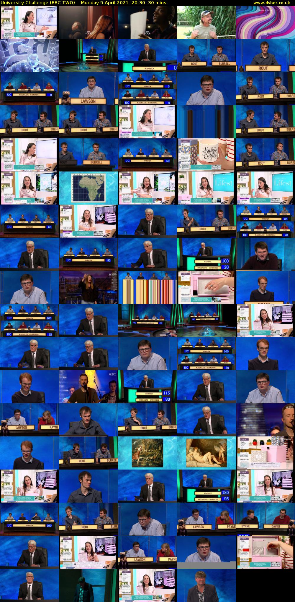 University Challenge (BBC TWO) Monday 5 April 2021 20:30 - 21:00