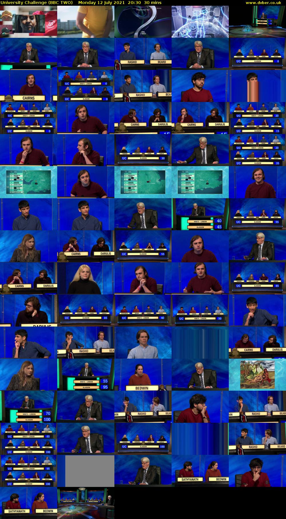 University Challenge (BBC TWO) Monday 12 July 2021 20:30 - 21:00