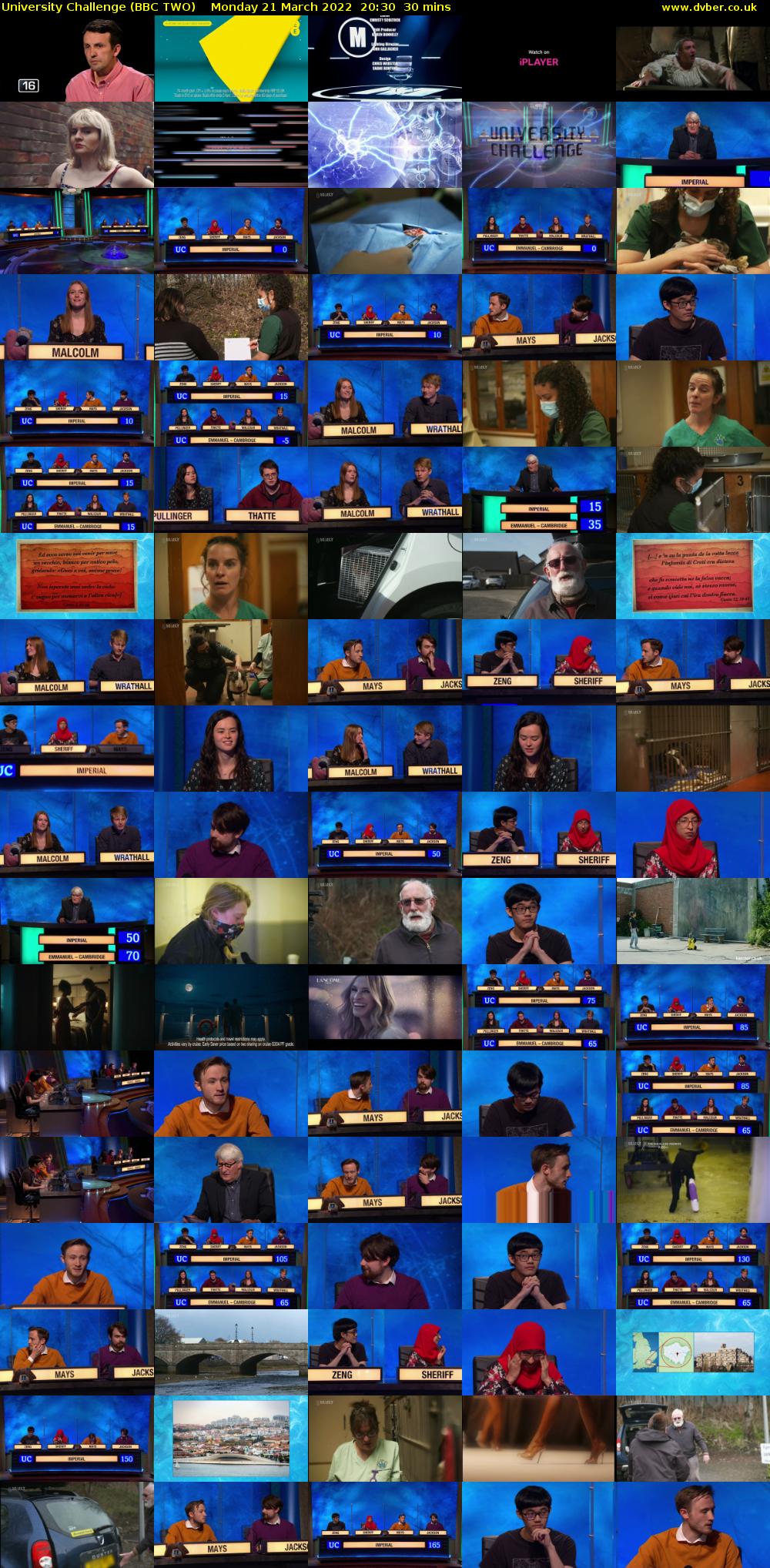 University Challenge (BBC TWO) Monday 21 March 2022 20:30 - 21:00