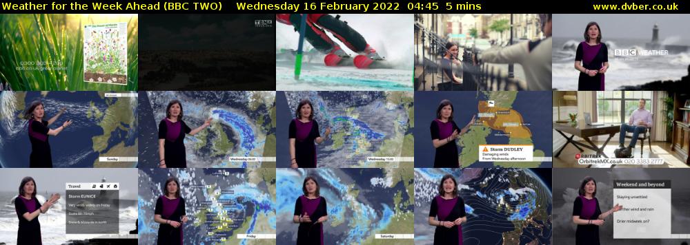 Weather for the Week Ahead (BBC TWO) Wednesday 16 February 2022 04:45 - 04:50