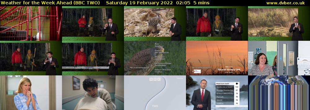 Weather for the Week Ahead (BBC TWO) Saturday 19 February 2022 02:05 - 02:10