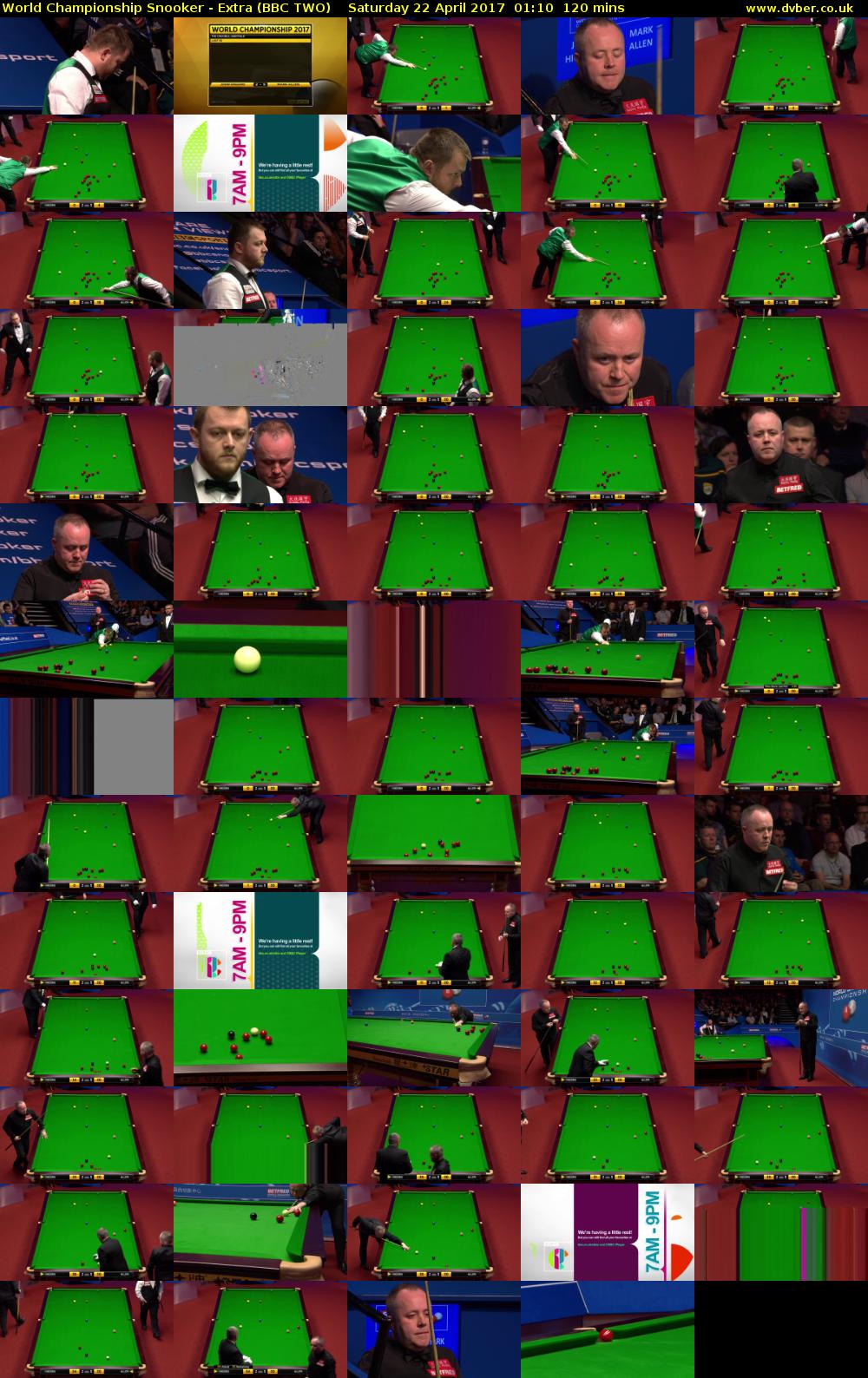 World Championship Snooker - Extra (BBC TWO) Saturday 22 April 2017 01:10 - 03:10