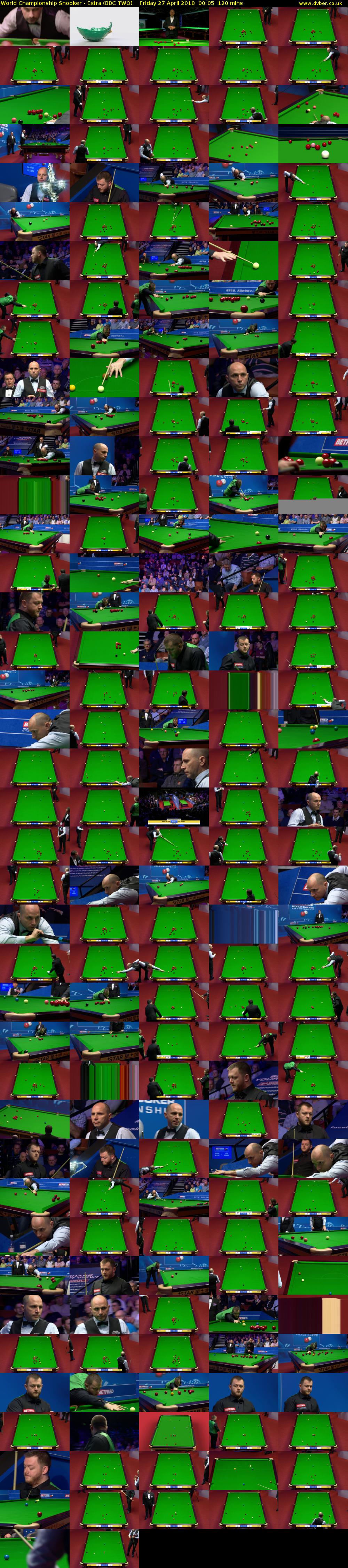 World Championship Snooker - Extra (BBC TWO) Friday 27 April 2018 00:05 - 02:05
