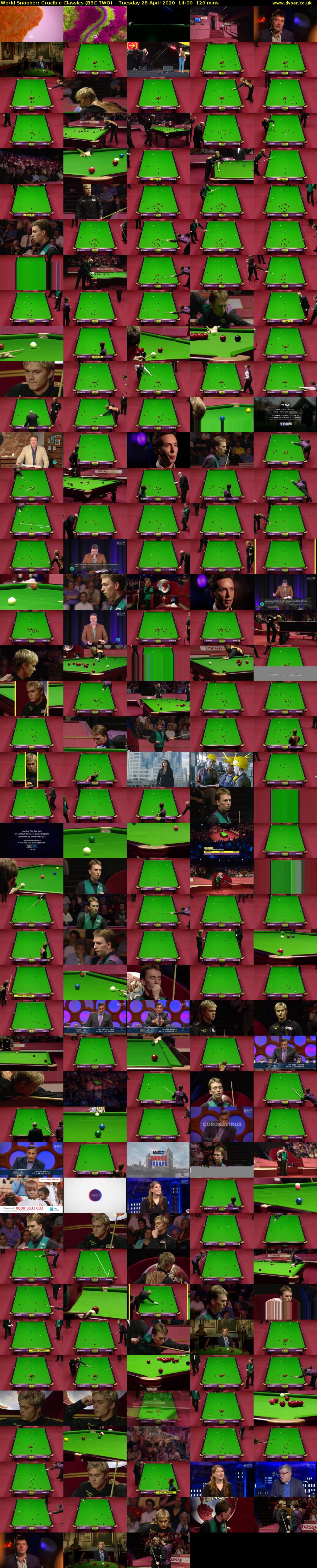 World Snooker: Crucible Classics (BBC TWO) Tuesday 28 April 2020 14:00 - 16:00