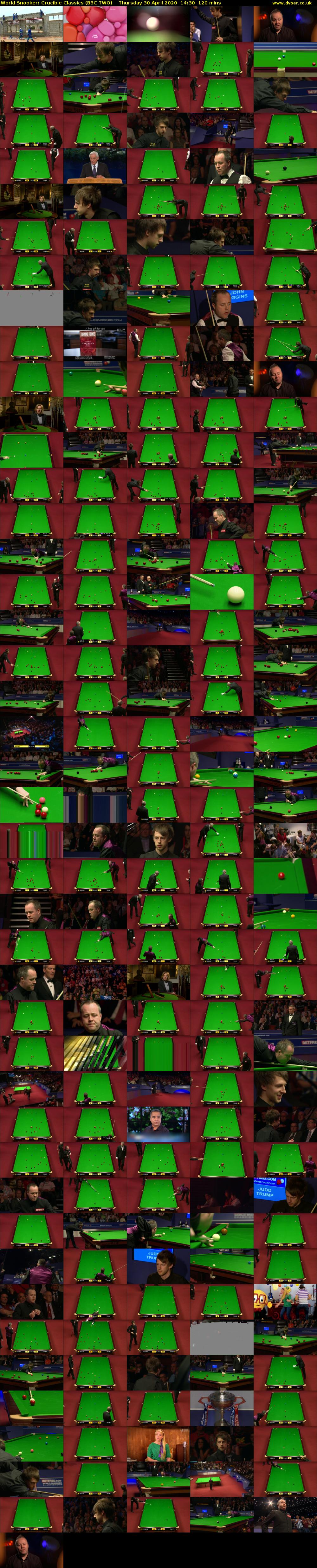 World Snooker: Crucible Classics (BBC TWO) Thursday 30 April 2020 14:30 - 16:30