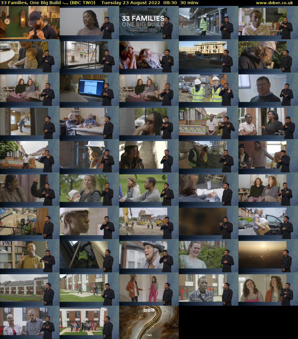 33 Families, One Big Build -... (BBC TWO) Tuesday 23 August 2022 08:30 - 09:00