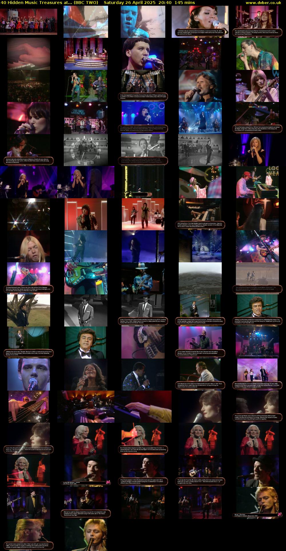 40 Hidden Music Treasures at... (BBC TWO) Saturday 26 April 2025 20:40 - 23:05