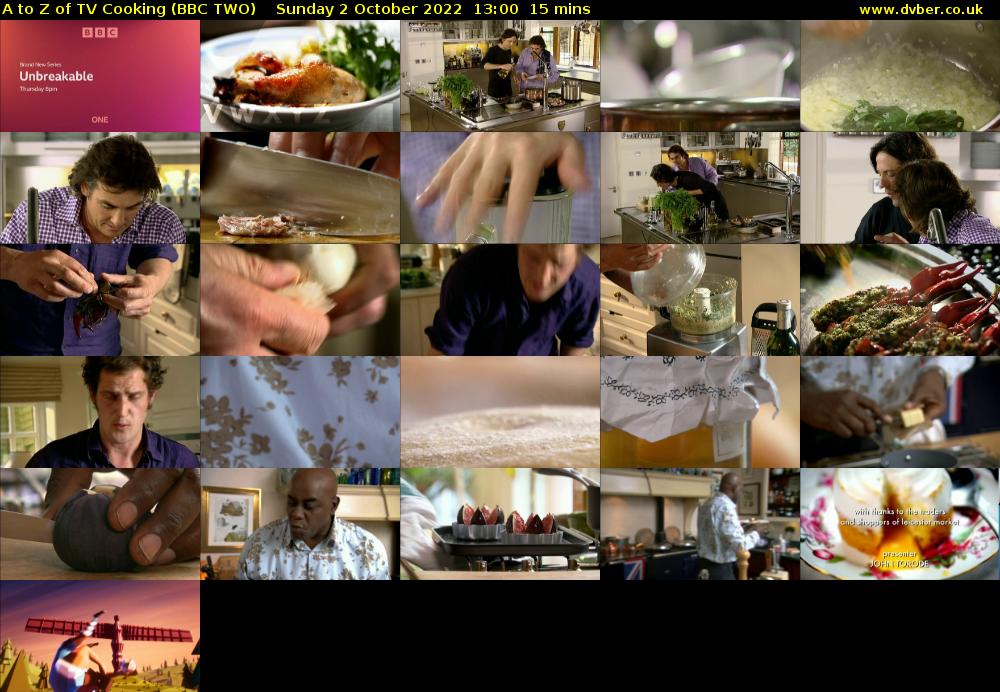 A to Z of TV Cooking (BBC TWO) Sunday 2 October 2022 13:00 - 13:15