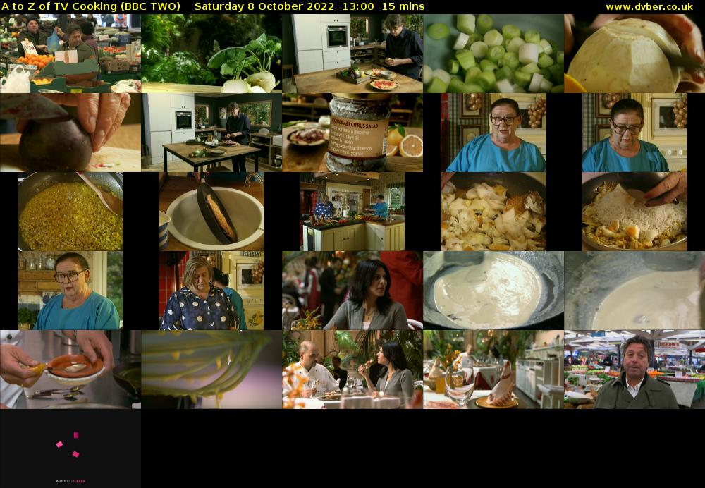 A to Z of TV Cooking (BBC TWO) Saturday 8 October 2022 13:00 - 13:15