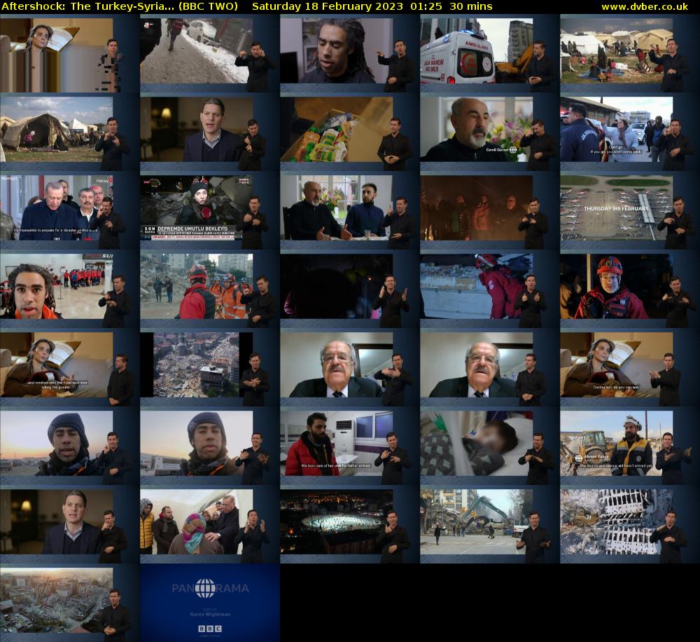Aftershock: The Turkey-Syria... (BBC TWO) Saturday 18 February 2023 01:25 - 01:55