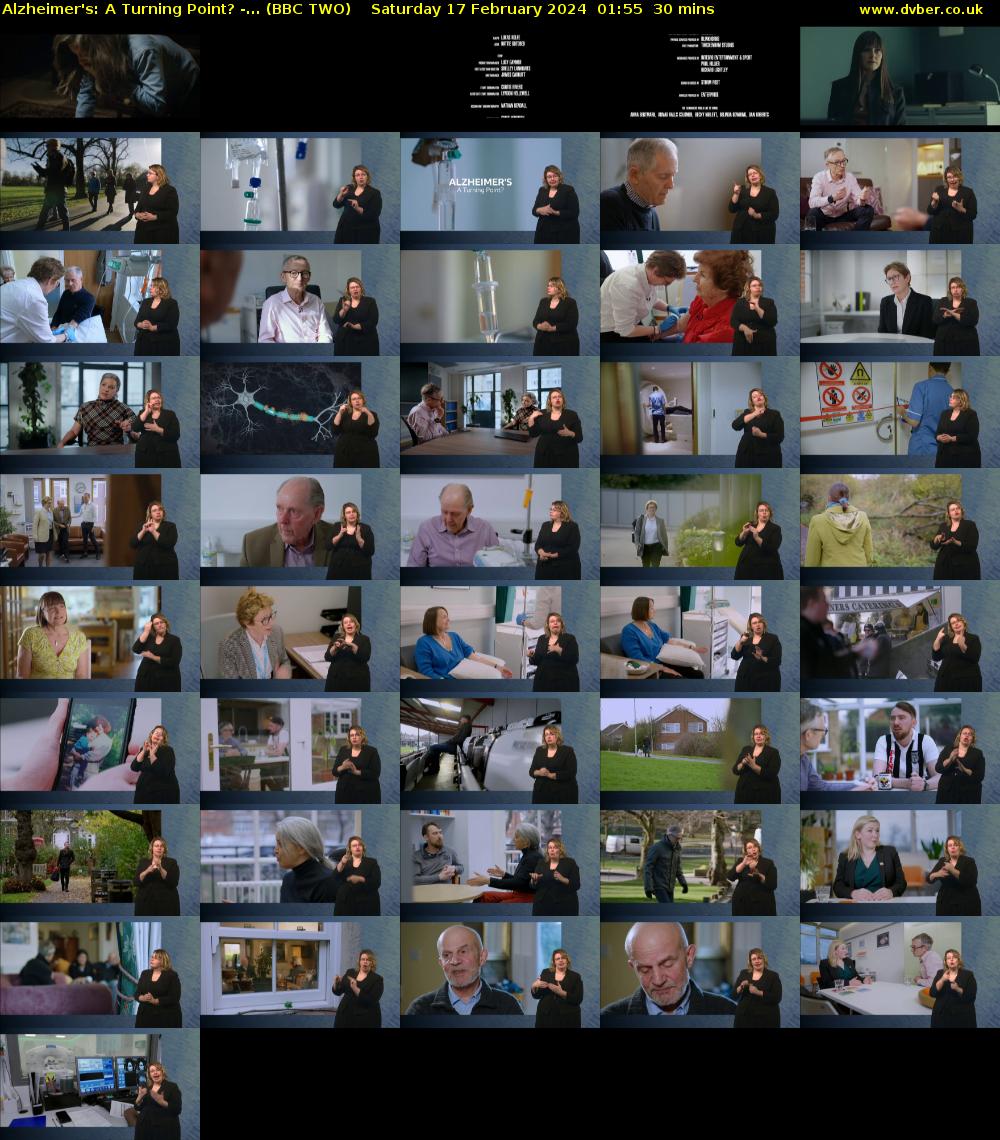 Alzheimer's: A Turning Point? -... (BBC TWO) Saturday 17 February 2024 01:55 - 02:25