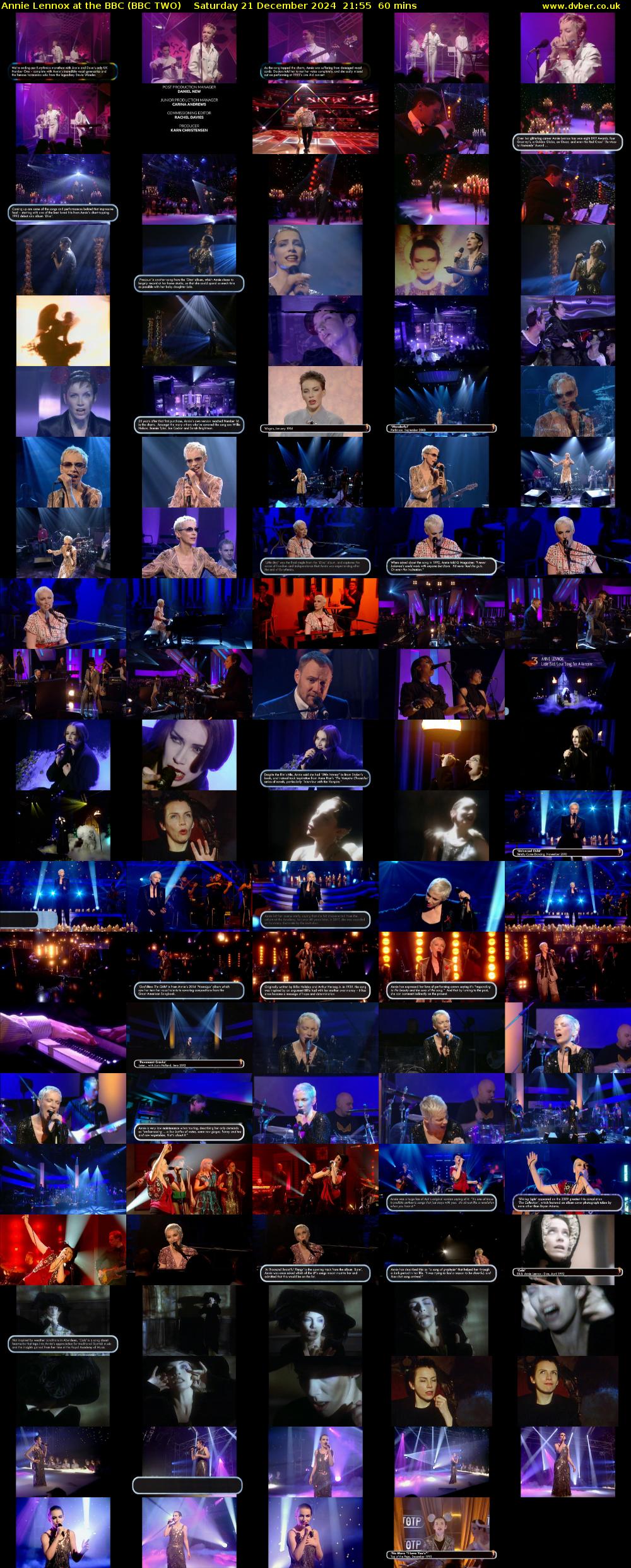 Annie Lennox at the BBC (BBC TWO) Saturday 21 December 2024 21:55 - 22:55