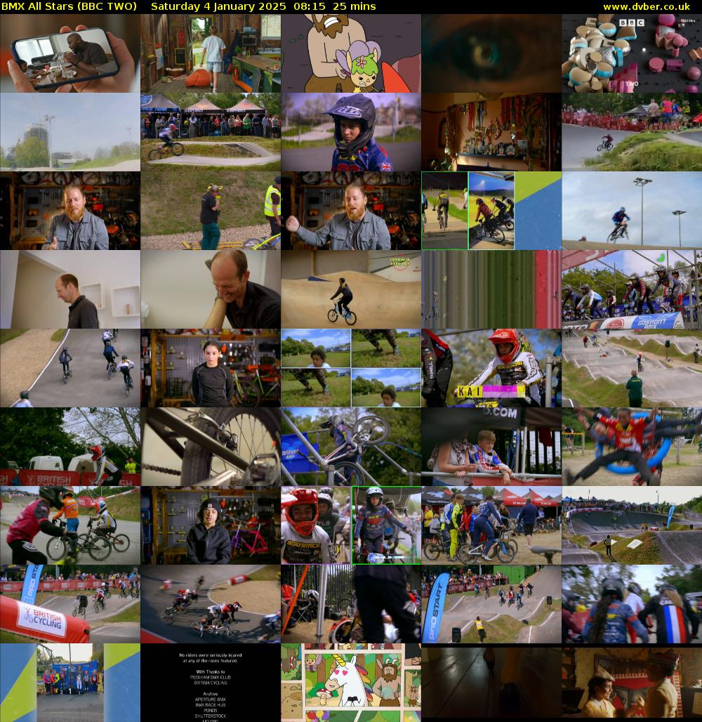BMX All Stars (BBC TWO) Saturday 4 January 2025 08:15 - 08:40