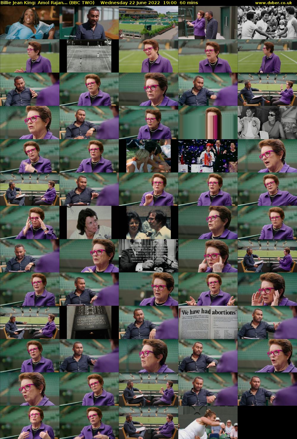 Billie Jean King: Amol Rajan... (BBC TWO) Wednesday 22 June 2022 19:00 - 20:00