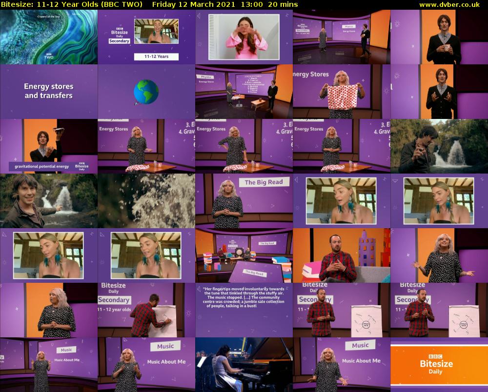 Bitesize: 11-12 Year Olds (BBC TWO) Friday 12 March 2021 13:00 - 13:20