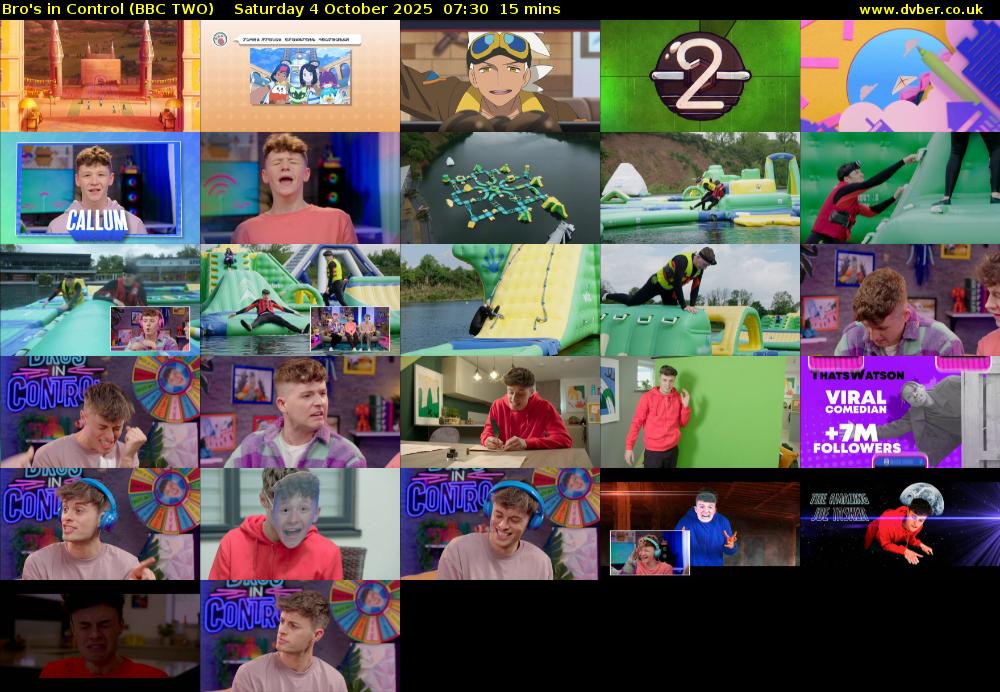 Bro's in Control (BBC TWO) Saturday 4 October 2025 07:30 - 07:45
