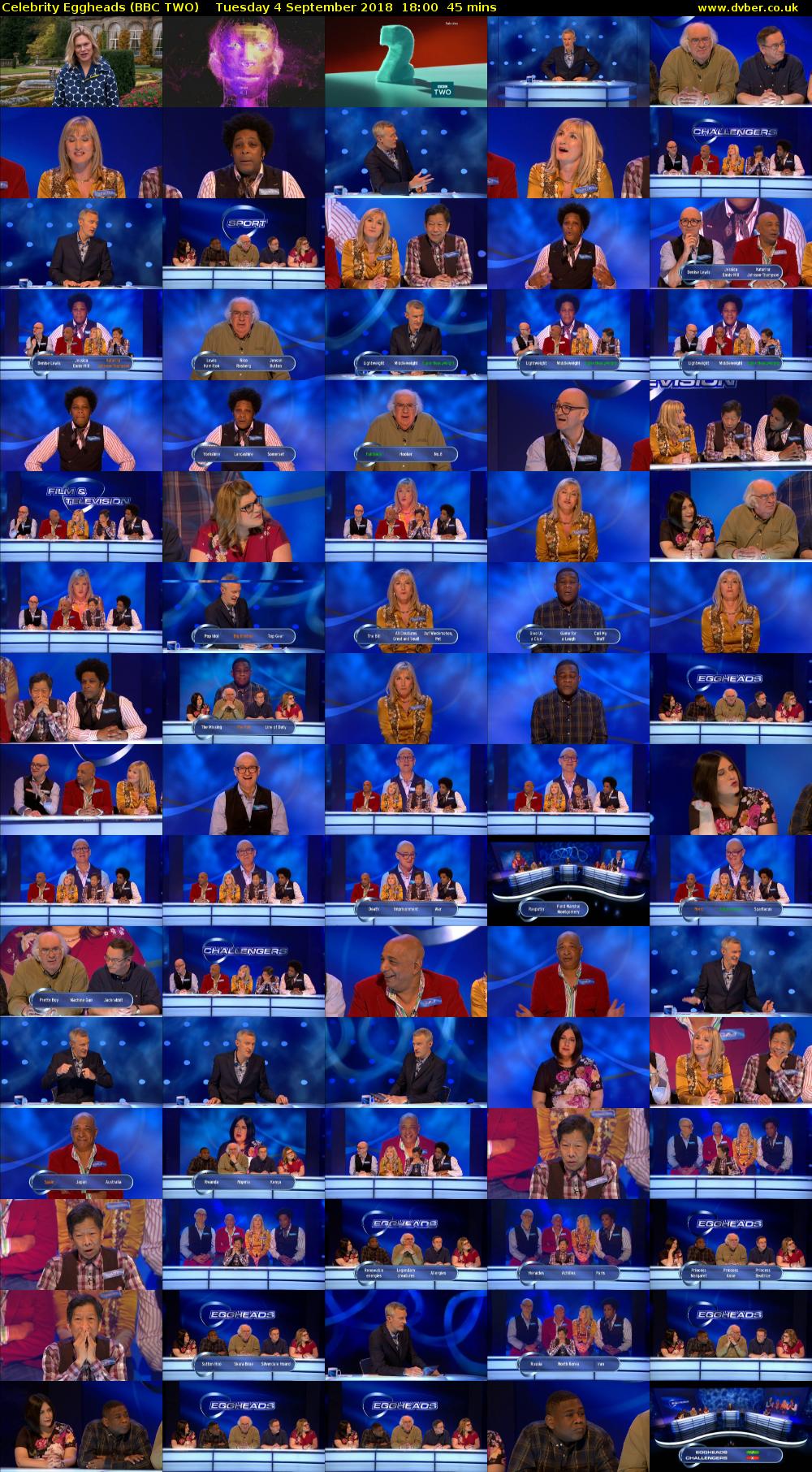 Celebrity Eggheads (BBC TWO) Tuesday 4 September 2018 18:00 - 18:45