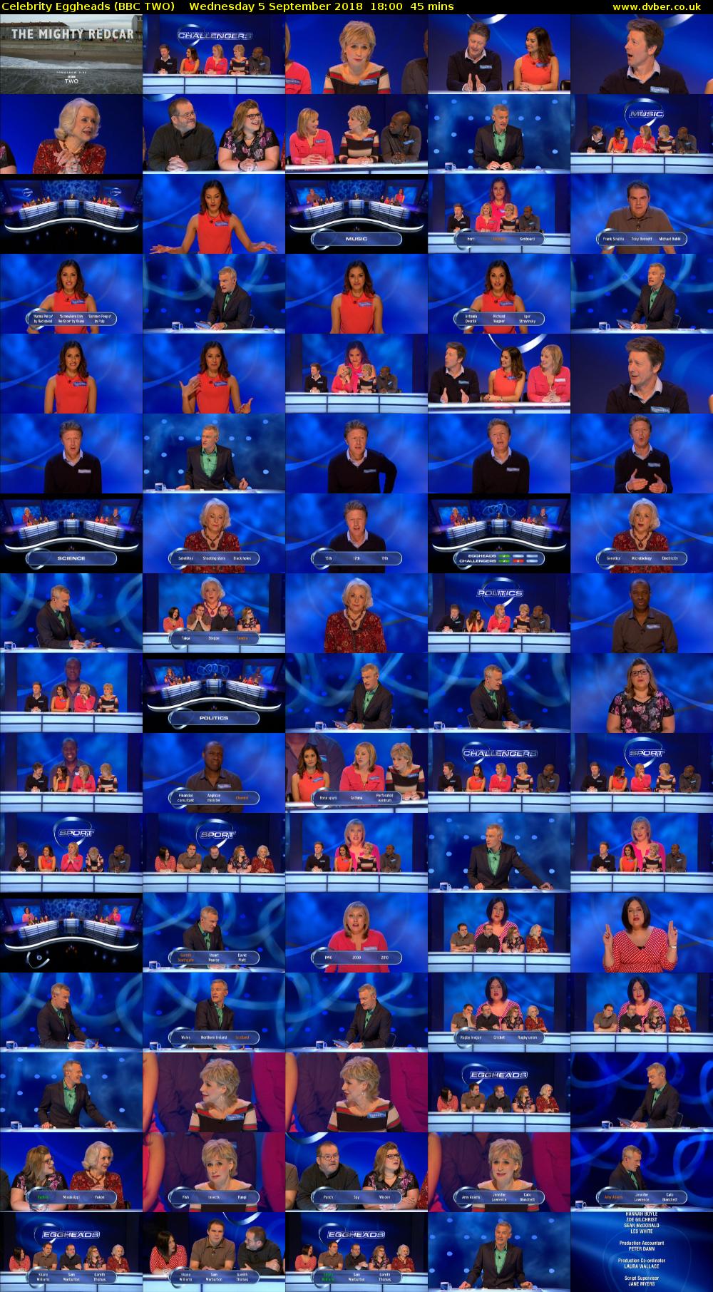 Celebrity Eggheads (BBC TWO) Wednesday 5 September 2018 18:00 - 18:45