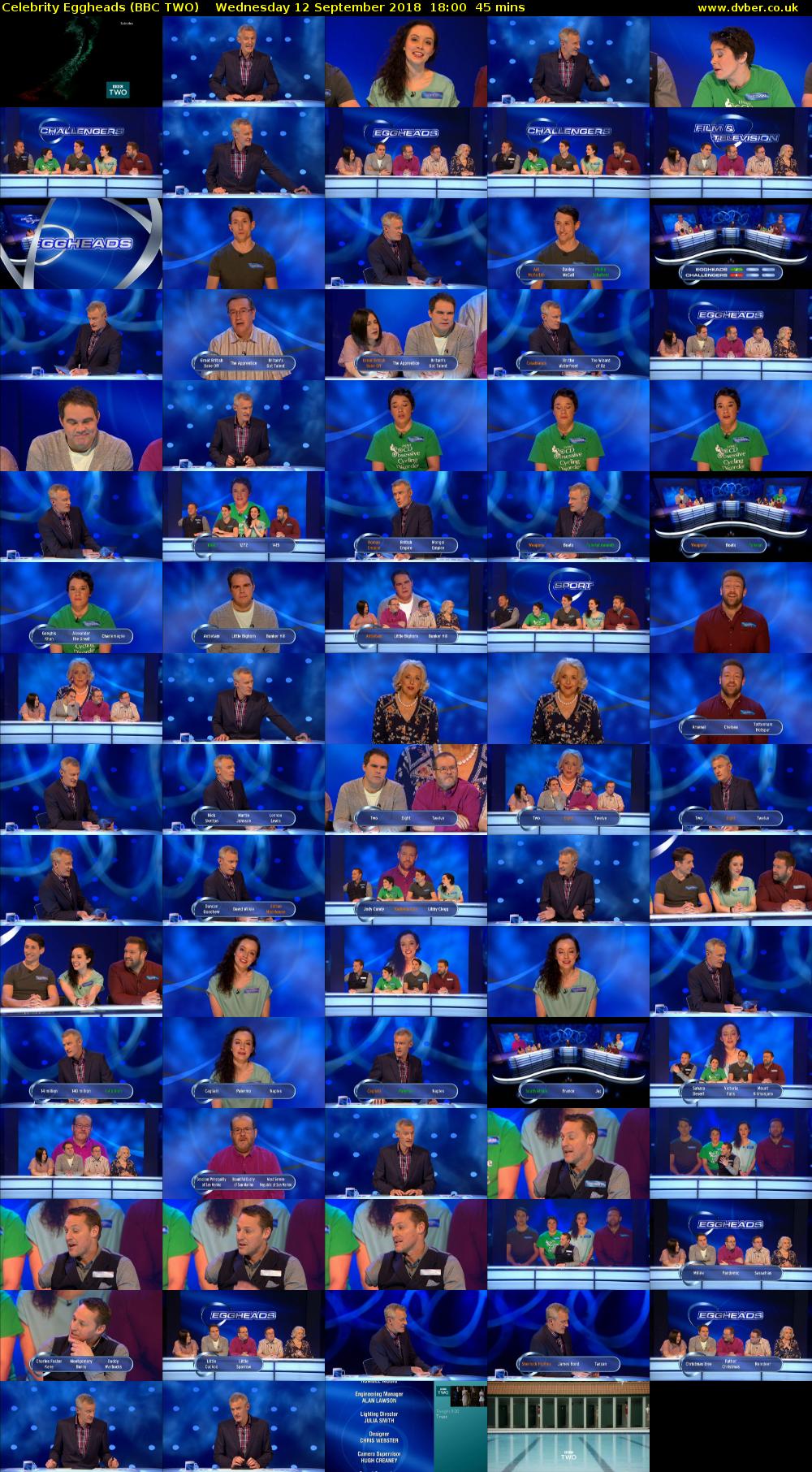 Celebrity Eggheads (BBC TWO) Wednesday 12 September 2018 18:00 - 18:45
