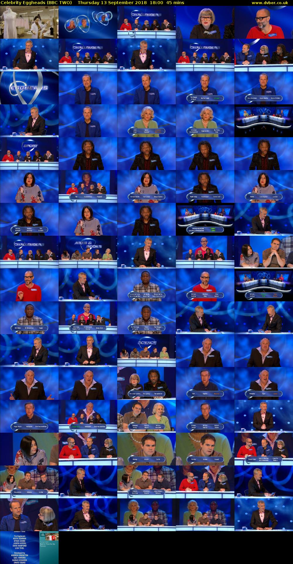 Celebrity Eggheads (BBC TWO) Thursday 13 September 2018 18:00 - 18:45