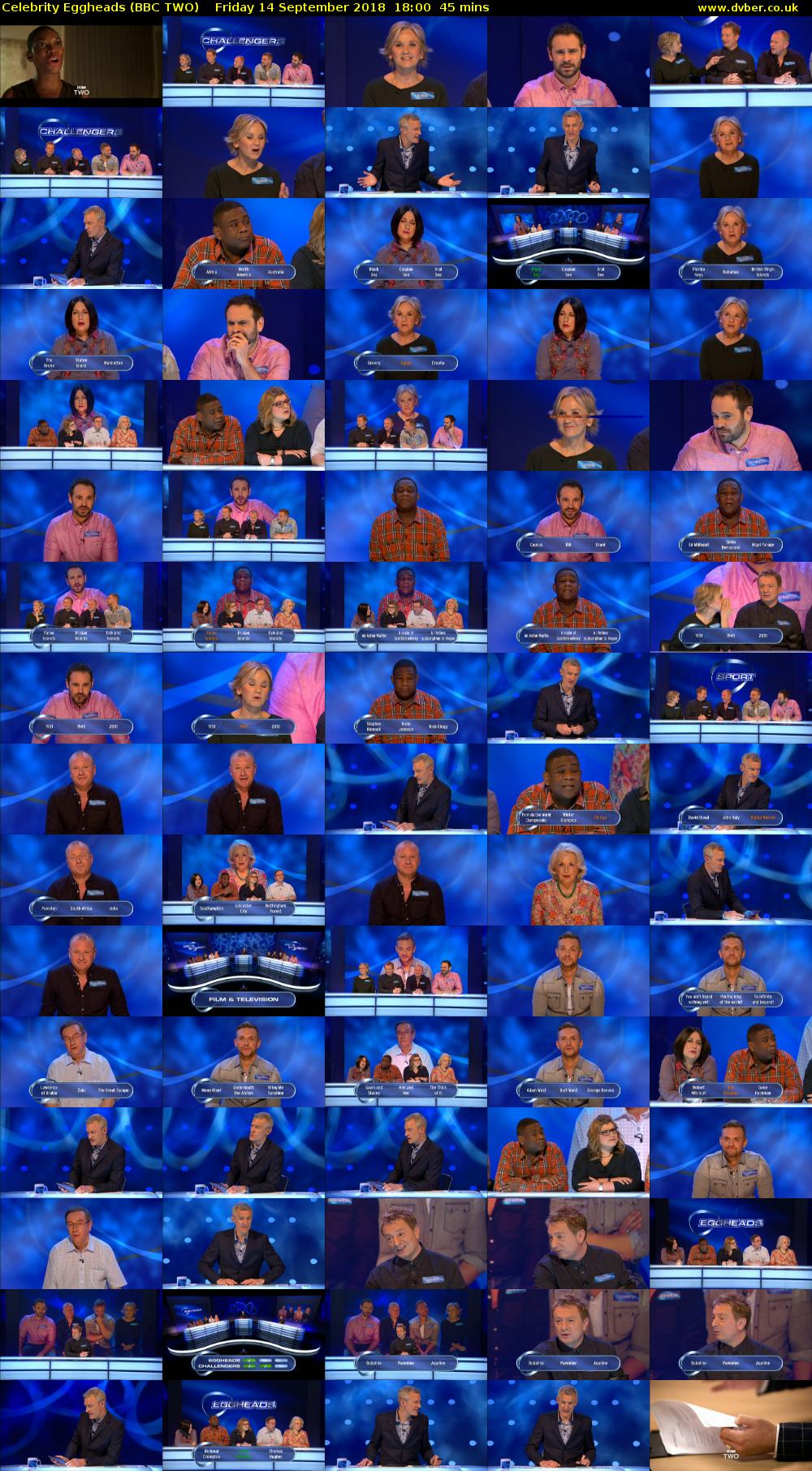 Celebrity Eggheads (BBC TWO) Friday 14 September 2018 18:00 - 18:45