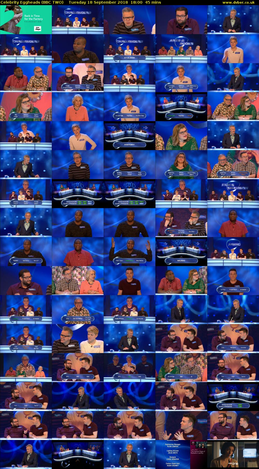 Celebrity Eggheads (BBC TWO) Tuesday 18 September 2018 18:00 - 18:45