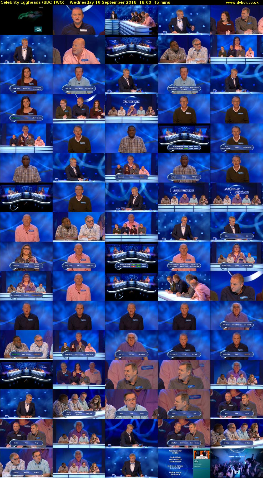 Celebrity Eggheads (BBC TWO) Wednesday 19 September 2018 18:00 - 18:45